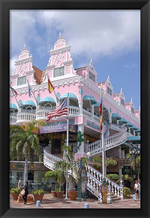 Framed Dutch Architecture of Oranjestad Shops, Aruba, Caribbean Print