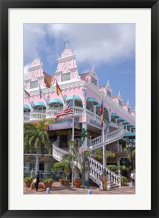 Framed Dutch Architecture of Oranjestad Shops, Aruba, Caribbean Print