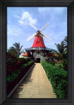 Framed Windmill, Famous Old Mill Restaurant in Aruba Print