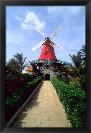 Framed Windmill, Famous Old Mill Restaurant in Aruba Print