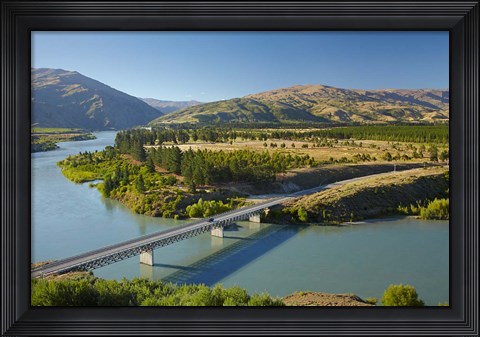 Framed Bannockburn Bridge and Kawarau Arm, Lake Dunstan, South Island, New Zealand Print