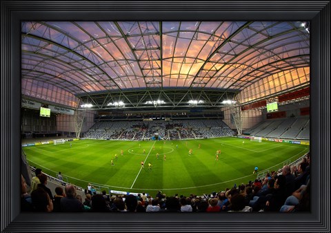 Framed Football game, Forsyth Barr Stadium, Dunedin, South Island, New Zealand - fisheye Print