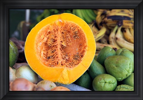Framed Fresh vegetables and fruits at the local market in St John&#39;s, Antigua Print