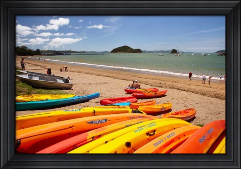 Framed Kayaks on beach, Paihia, Bay of Islands, Northland, North Island, New Zealand Print