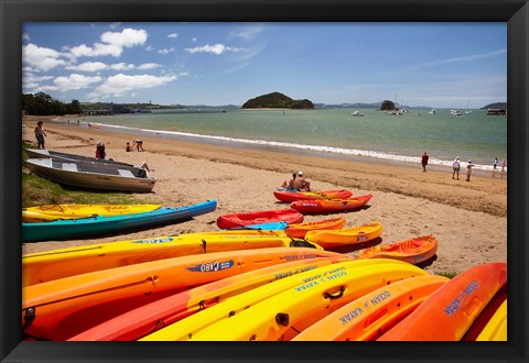Framed Kayaks on beach, Paihia, Bay of Islands, Northland, North Island, New Zealand Print