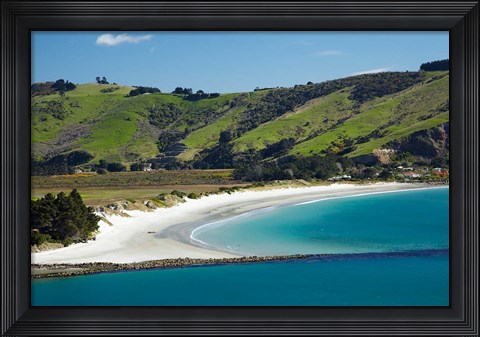 Framed Otago Harbor and Aramoana Beach, Dunedin, Otago, New Zealand Print