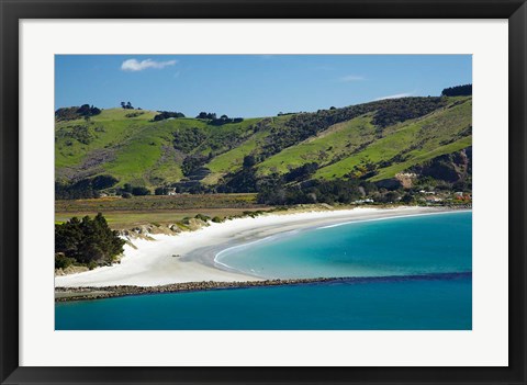 Framed Otago Harbor and Aramoana Beach, Dunedin, Otago, New Zealand Print