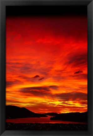 Framed Sunrise, Otago Harbor, Dunedin, New Zealand Print