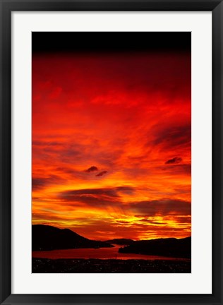 Framed Sunrise, Otago Harbor, Dunedin, New Zealand Print