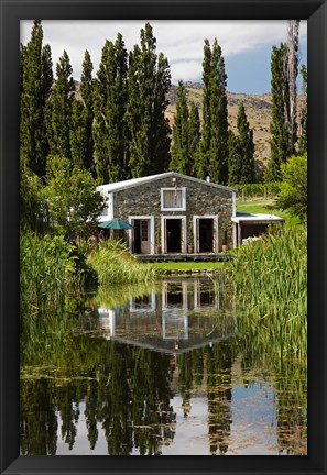 Framed shed and pond, Northburn Vineyard, Central Otago, South Island, New Zealand Print