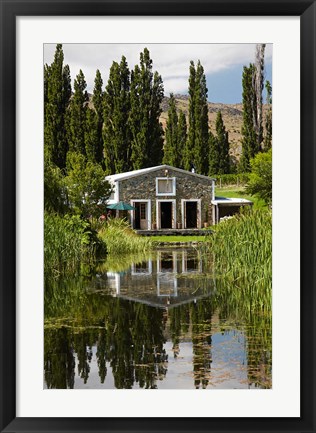 Framed shed and pond, Northburn Vineyard, Central Otago, South Island, New Zealand Print