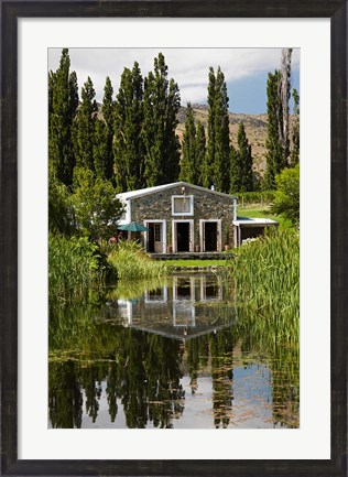 Framed shed and pond, Northburn Vineyard, Central Otago, South Island, New Zealand Print