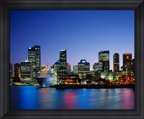Framed Skyline and Cruise Ship at Night, Sydney, Australia Print