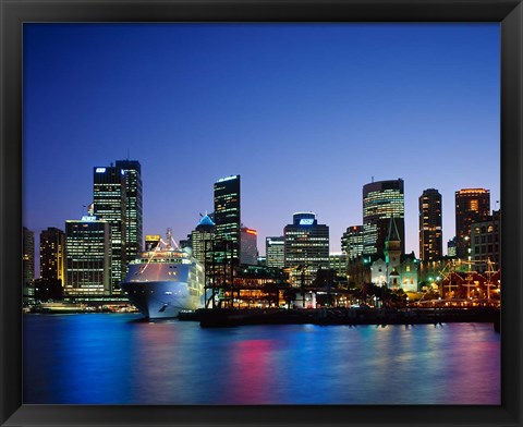 Framed Skyline and Cruise Ship at Night, Sydney, Australia Print