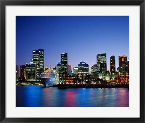 Framed Skyline and Cruise Ship at Night, Sydney, Australia Print