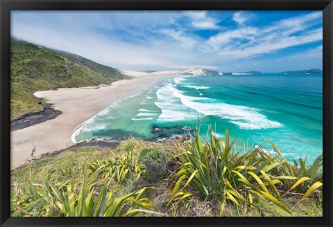 Framed New Zealand, North Island, Cape Reinga, Te Werahi Beach Print