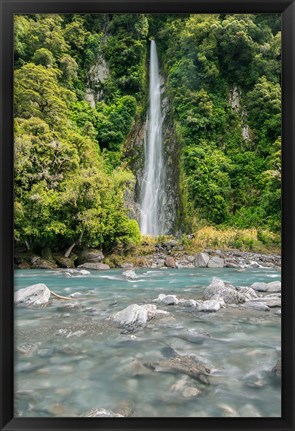 Framed New Zealand, South Island, Haast Pass, Thunder Creek Falls Print