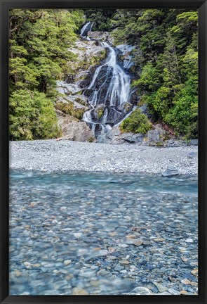 Framed New Zealand, South Island, Mt Aspiring National Park, Fan Tail Falls Print