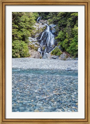 Framed New Zealand, South Island, Mt Aspiring National Park, Fan Tail Falls Print