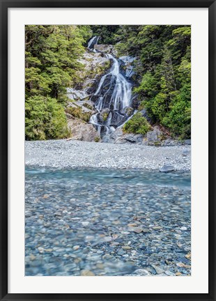 Framed New Zealand, South Island, Mt Aspiring National Park, Fan Tail Falls Print