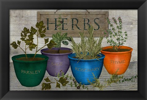 Framed Potted Herbs Print