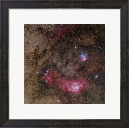 Framed Lagoon Nebula and Trifid Nebula in Sagittarius Print