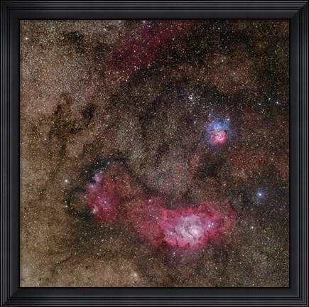 Framed Lagoon Nebula and Trifid Nebula in Sagittarius Print