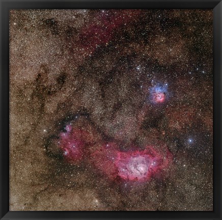 Framed Lagoon Nebula and Trifid Nebula in Sagittarius Print