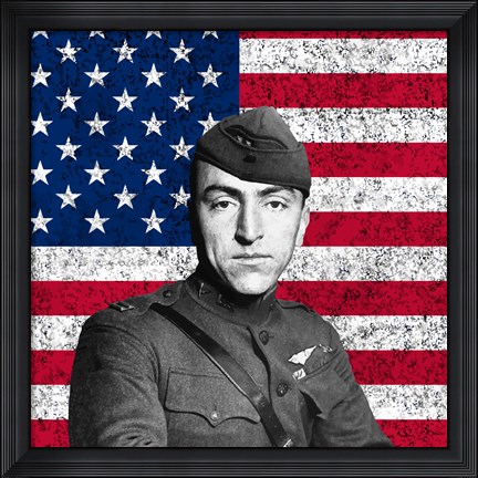 Framed Eddie Rickenbacker in front of the American flag Print