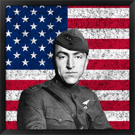 Framed Eddie Rickenbacker in front of the American flag Print