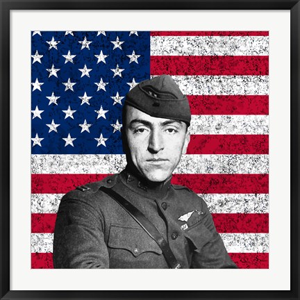 Framed Eddie Rickenbacker in front of the American flag Print