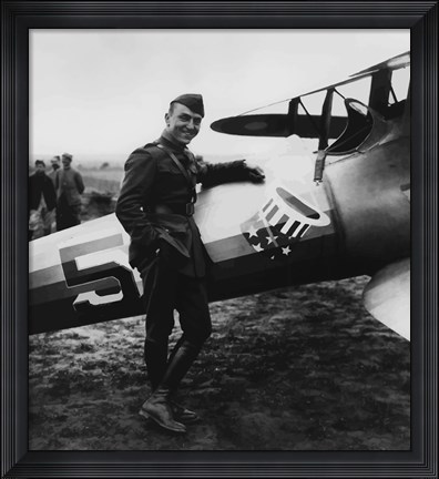 Framed Eddie Rickenbacker with his Fighter Plane Print