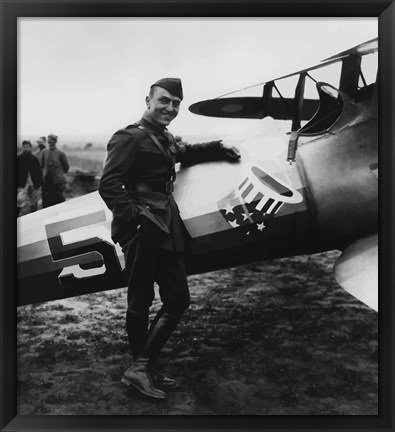 Framed Eddie Rickenbacker with his Fighter Plane Print