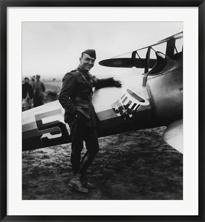 Framed Eddie Rickenbacker with his Fighter Plane Print