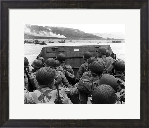 Framed American troops in Landing Craft Print