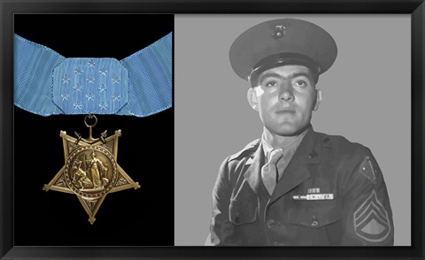 Framed Sergeant John Basilone and the Medal of Honor Print