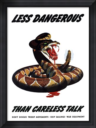 Framed Less Dangerous (War Propoganda Snake Poster) Print