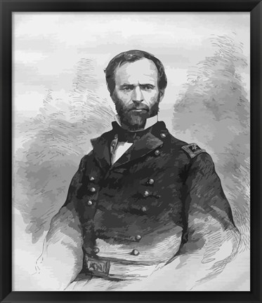 Framed Civil War General William Tecumseh Sherman Print