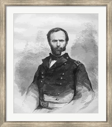 Framed Civil War General William Tecumseh Sherman Print