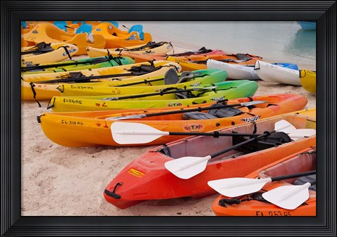 Framed Bahamas, Eleuthera, Princess Cays, beach kayaks Print