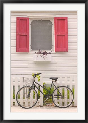 Framed Beach House and Bicycle, Loyalist Cays, Bahamas, Caribbean Print