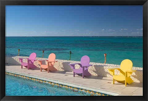 Framed Colorful Pool Chairs at Compass Point Resort, Gambier, Bahamas, Caribbean Print