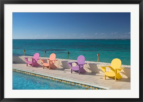 Framed Colorful Pool Chairs at Compass Point Resort, Gambier, Bahamas, Caribbean Print