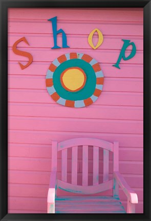 Framed Colorful Sign at Compass Point Resort, Gambier, Bahamas, Caribbean Print