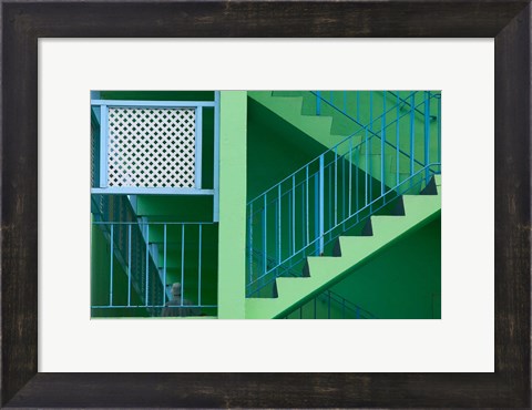 Framed Hotel Staircase (horizontal), Rockley Beach, Barbados Print