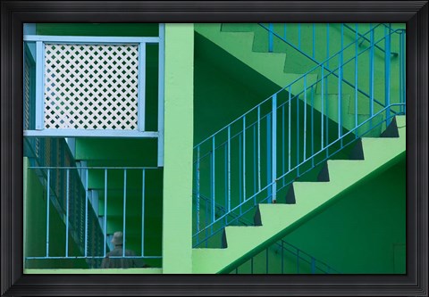 Framed Hotel Staircase (horizontal), Rockley Beach, Barbados Print