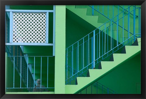 Framed Hotel Staircase (horizontal), Rockley Beach, Barbados Print