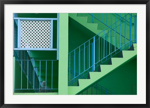 Framed Hotel Staircase (horizontal), Rockley Beach, Barbados Print