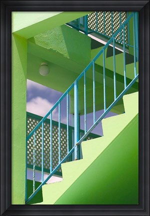 Framed Hotel Staircase (vertical), Rockley Beach, Barbados Print
