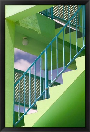 Framed Hotel Staircase (vertical), Rockley Beach, Barbados Print